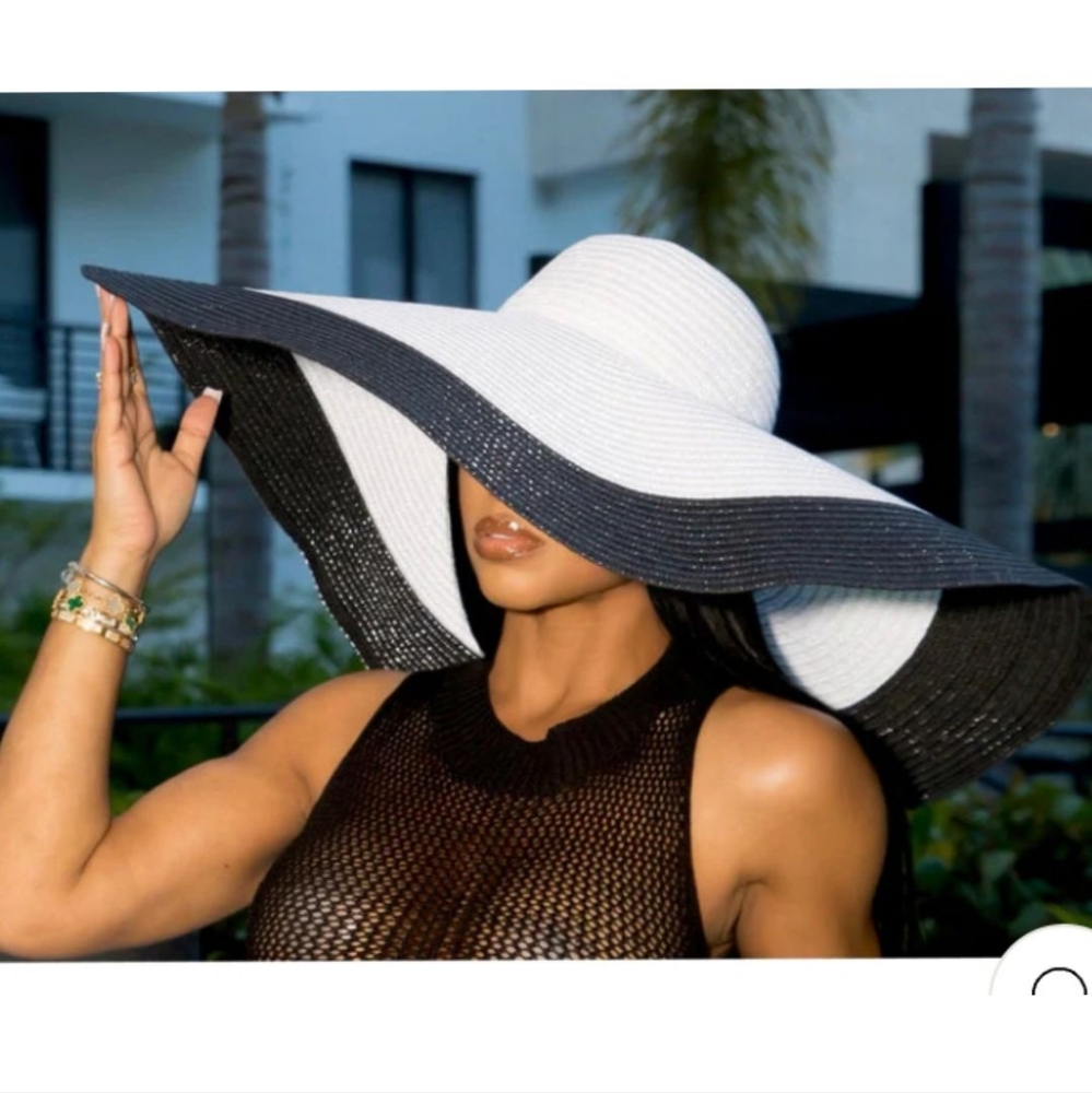 Elegant Black and White Wide Brim Hat